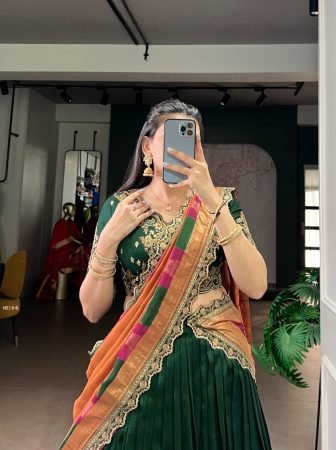 Green Vichitra Silk Lehenga Choli With Dupatta