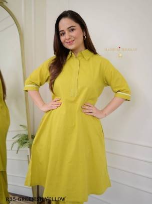Greenish Yellow Stylish Mul Cotton Coord Set
