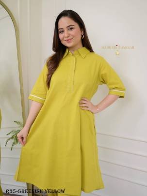 Greenish Yellow Stylish Mul Cotton Coord Set
