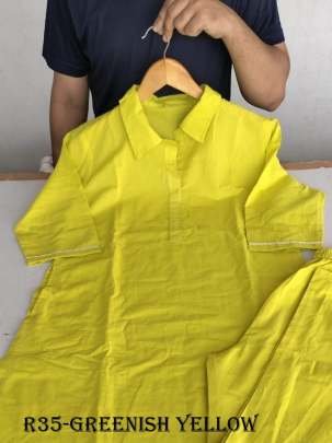Greenish Yellow Stylish Mul Cotton Coord Set