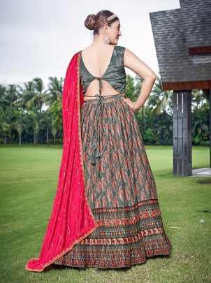 Grey And Rani Digital Printed Party Wear Lehenga