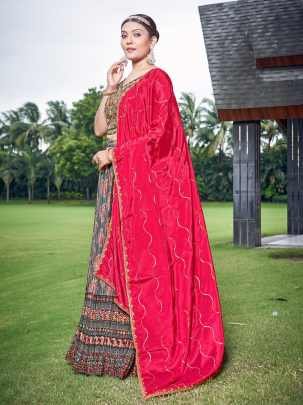 Grey And Rani Digital Printed Party Wear Lehenga