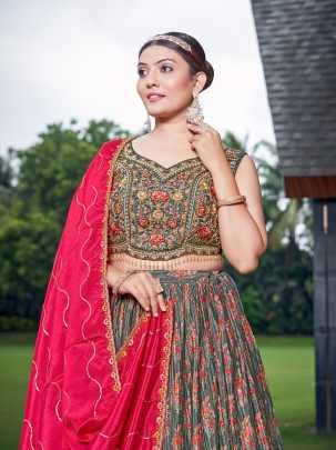 Grey And Rani Digital Printed Party Wear Lehenga