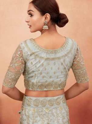Grey Embroidered Foil Work Net Lehenga Choli