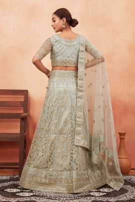 Grey Embroidered Foil Work Net Lehenga Choli