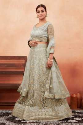 Grey Embroidered Foil Work Net Lehenga Choli