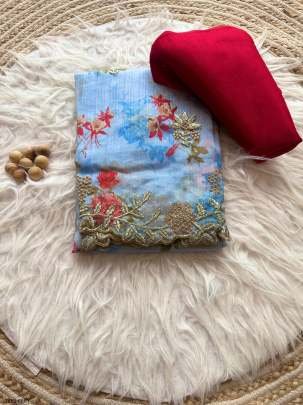 Grey Pure Georgette Silk Embroidery Work Saree