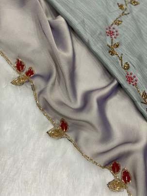 Grey Wedding Wear Superb Handwork Rangoli Silk Saree