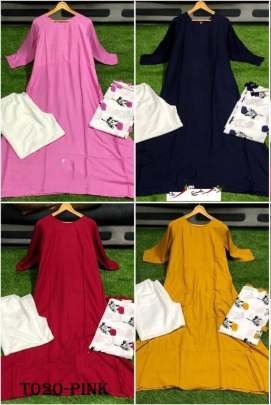 Gulab Rayon Pink Kurti Plazzo Dupatta Set