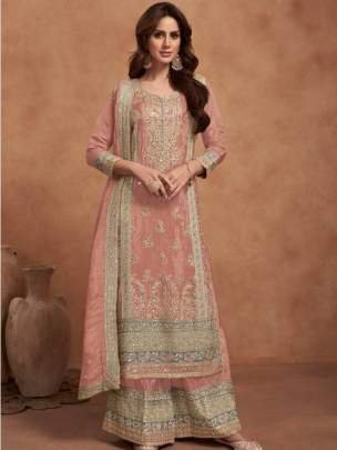 Gulkayra Designer Present Nazia Semi Stitch Peach Orange Suit