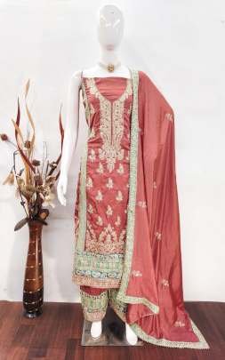 Gulkayra Designer Present Nazia Semi Stitch Peach Orange Suit