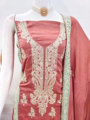 Gulkayra Designer Present Nazia Semi Stitch Peach Orange Suit