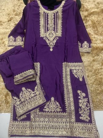 Gulkayra Purple Heavy Chinon Silk Embroidered Palazzo Suit With Dupatta