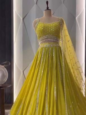 Haldi Ceremony Sequence Work Faux Georgette Lehenga Choli With 3 Mtr Flair