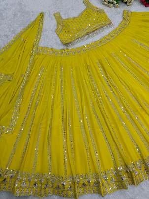 Haldi Ceremony Sequence Work Faux Georgette Lehenga Choli With 3 Mtr Flair