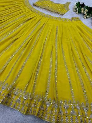 Haldi Ceremony Sequence Work Faux Georgette Lehenga Choli With 3 Mtr Flair
