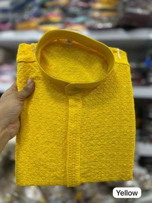 Haldi Special Chikan Work Rayon Kurta Pyjama