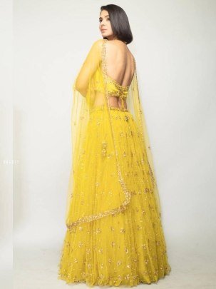 Haldi Special Double Layer Sequence Yellow Lehenga