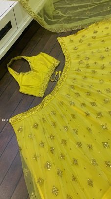 Haldi Special Double Layer Sequence Yellow Lehenga