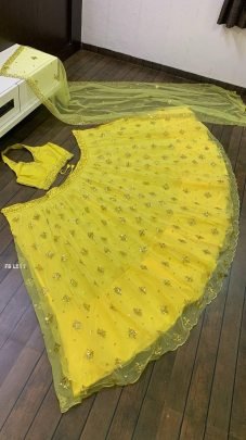 Haldi Special Double Layer Sequence Yellow Lehenga