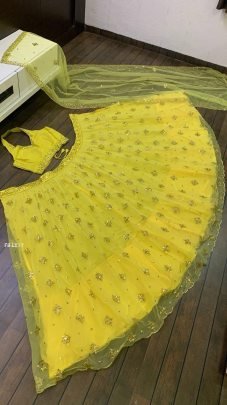 Haldi Special Double Layer Sequence Yellow Lehenga