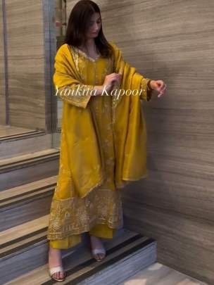 Haldi Wear  Chinon Silk Sequence Work Palazzo Suit