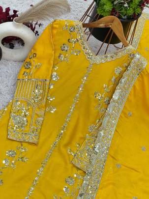 Haldi Wear  Chinon Silk Sequence Work Palazzo Suit