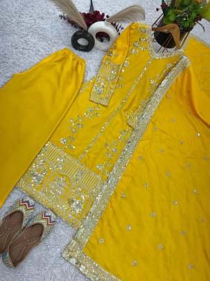 Haldi Wear  Chinon Silk Sequence Work Palazzo Suit