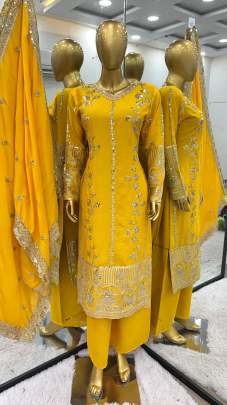 Haldi Wear  Chinon Silk Sequence Work Palazzo Suit