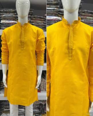 Haldi Wear Jequard Silk Yellow Mens Kurta