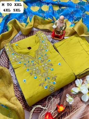 Haldi Wear Pure Muslin Silk Yellow Kurti Pant Dupatta Set