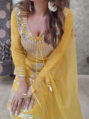 Haldi Wear Real Mirror  Work Palazzo Suit