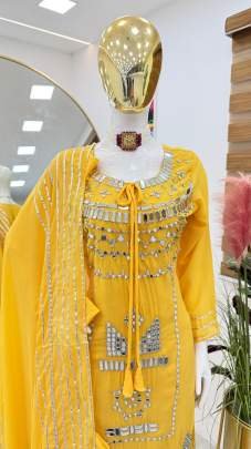 Haldi Wear Real Mirror  Work Palazzo Suit