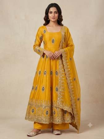 Haldi Wear Yellow  Colour Anarkali Suit