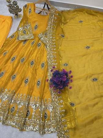 Haldi Wear Yellow  Colour Anarkali Suit