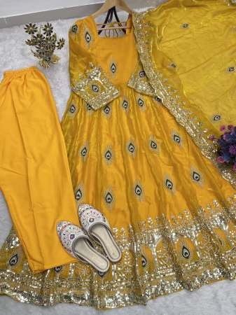 Haldi Wear Yellow  Colour Anarkali Suit