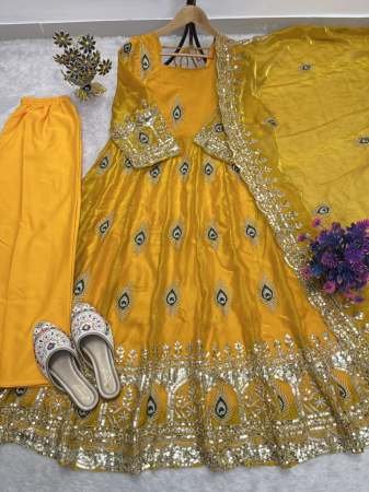 Haldi Wear Yellow  Colour Anarkali Suit