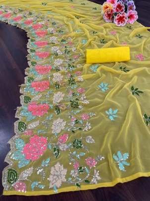 Haldi Wear Yellow Soft Georgette Saree