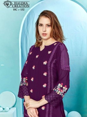 Halima 132 Color Series Designer Ready To Wear Geoegette Kurti Pant Set