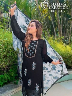 Halima Creation Hc 114 Pure Georgette Readymade Kurti Pant Set