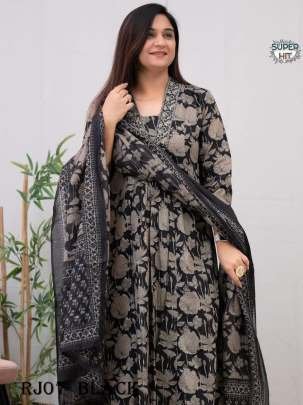 Hand Block Print Black Kurti Pant Dupatta Set