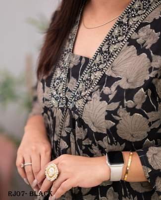 Hand Block Print Black Kurti Pant Dupatta Set
