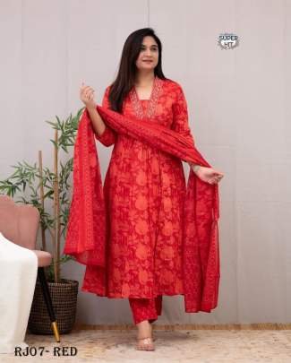 Hand Block Print Red Kurti Pant Dupatta Set