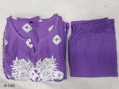 Hand Work  Embroidered Cotton Purple Kurti Pant Set