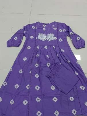 Hand Work  Embroidered Cotton Purple Kurti Pant Set