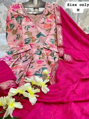 Hand Work Light Pink Kurti Pant With Dupatta