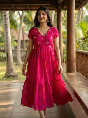 Hand Work Pink South Special One Piece Dress