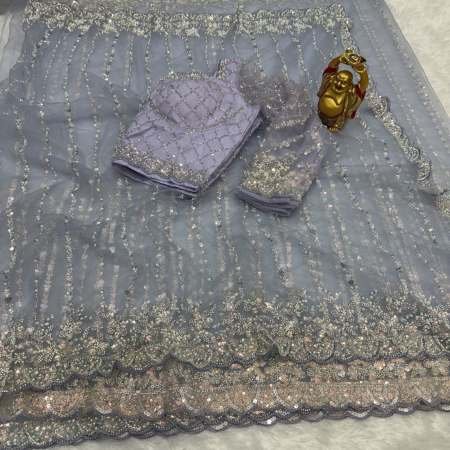 Hand Work Purple Colour Hand Work Saree
