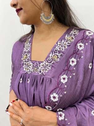 Hand Work Vichitra Silk Party Wear A line Gown Pant With Dupatta Set