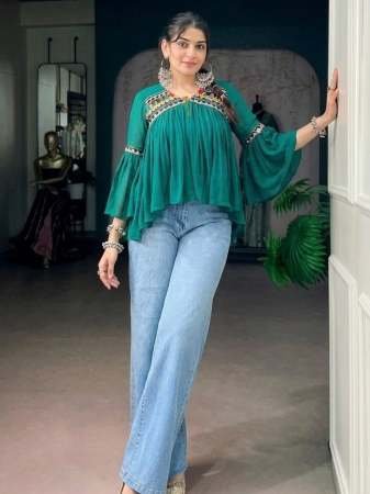Handcrafted Mirror  Rama Colour Navratri Top